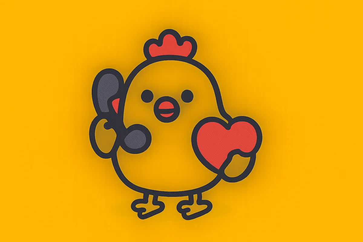 Illustration: Das Huhn mit Telefonhörer und Herzkissen, Hilfe und Unterstützung